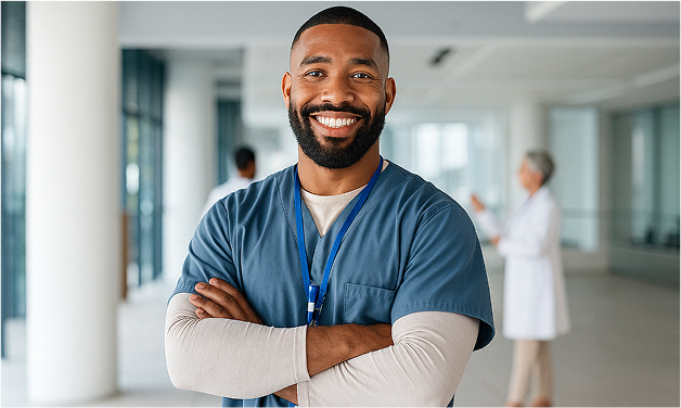Graduate student in cap and gown at commencement