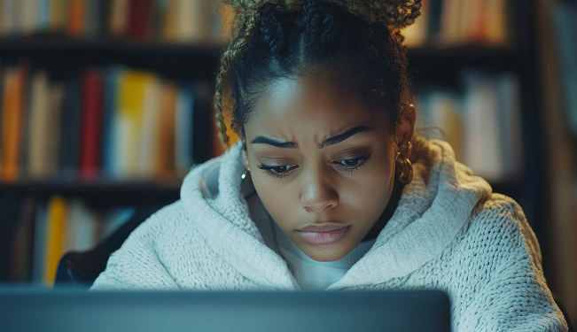 Empty college classroom with desks and a chalkboard